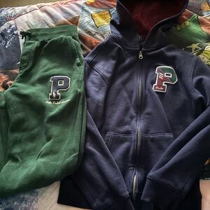 Ralph Lauren Navy Hoodie and Green Sweatpants Kids Matching Set